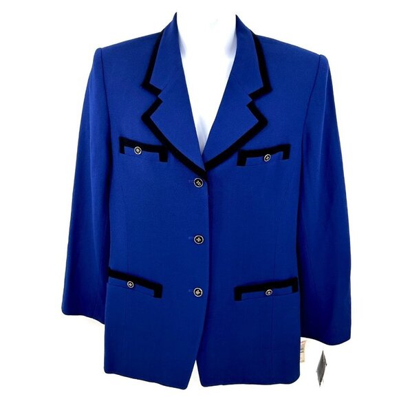 NWT VINTAGE KASPER AND COMPANY A.S.L. BLUE & BLACK WOOL BLAZER JACKET - 14 - Picture 1 of 5